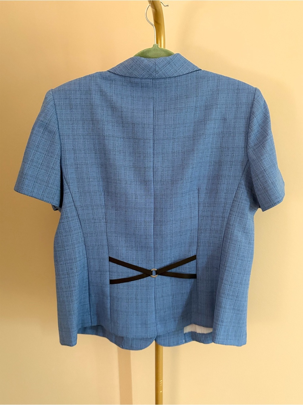 Perceptions Short-Sleeve Blue Textured Button Blazer - Picture 2 of 3